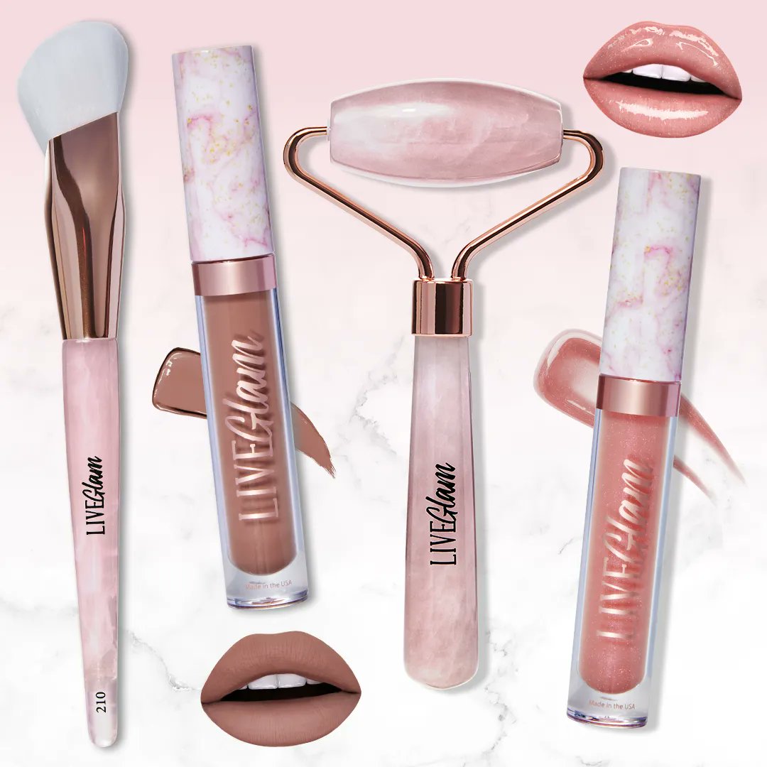 LiveGlamCo's tweet photo. AVAILABLE NOW! LiveGlam Club Collection: Tranquility🧖‍♀️✨🌿 Featuring: 

💗Pink Rolling Stone: A rose quartz jade roller
💗 Zen: Achieve Brownish-mauve, neutral matte shade
💗Rose Quartz:  Soft,  shimmery pink gloss
💗LG210: Rose quartz brush

Head to LiveGl… https://t.co/xJpUMaFrBq