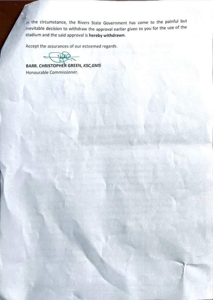 only1topboyy's tweet photo. Rivers State Government has withdrawn it’s approval for Atiku’s campaign rally in Port Harcourt. https://t.co/ea0PioZabv
