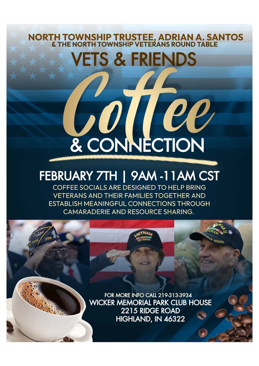 Join the Vets & Friends Coffee & Connection on February 7 from 9 - 11 AM CST.
#veterans #northwestindiana #lifeiswhy #suicideprevention