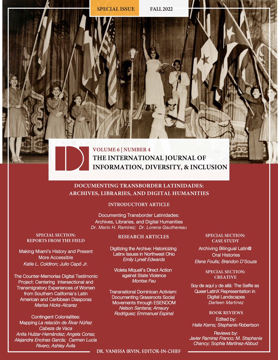 "Documenting Transborder Latinidades: Archives, Libraries, and Digital Humanities," special issue of <a href="/IJIDI1/">IJIDI</a>, that <a href="/m_h_ramirez/">Mario H. Ramirez</a> and I guest edited is now available! jps.library.utoronto.ca/index.php/ijid… #archives #usLdh #Latino #Latina #Latinx  #digitalhumanities #humanidadesdigitales
