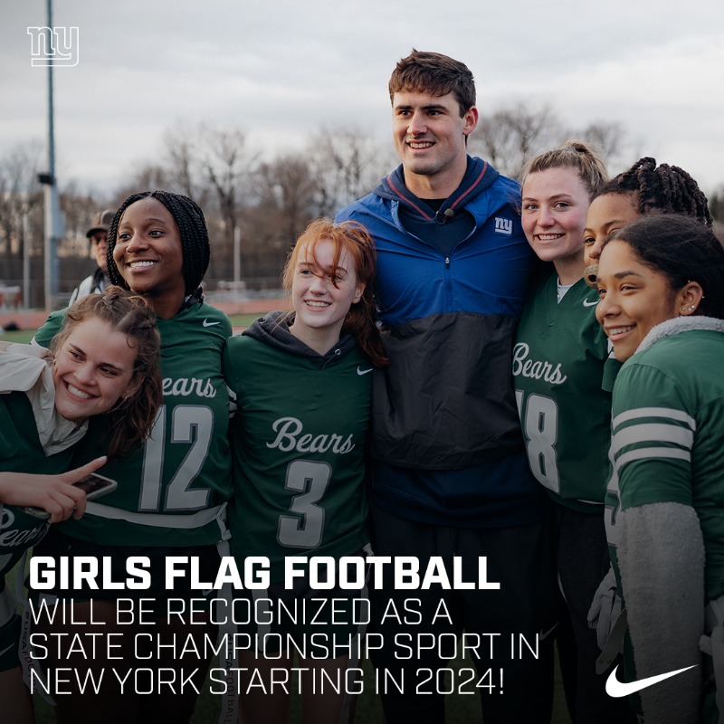 Giants's tweet photo. High school girls flag football has been approved as a NY state championship sport‼️ 

#NGWSD 👏