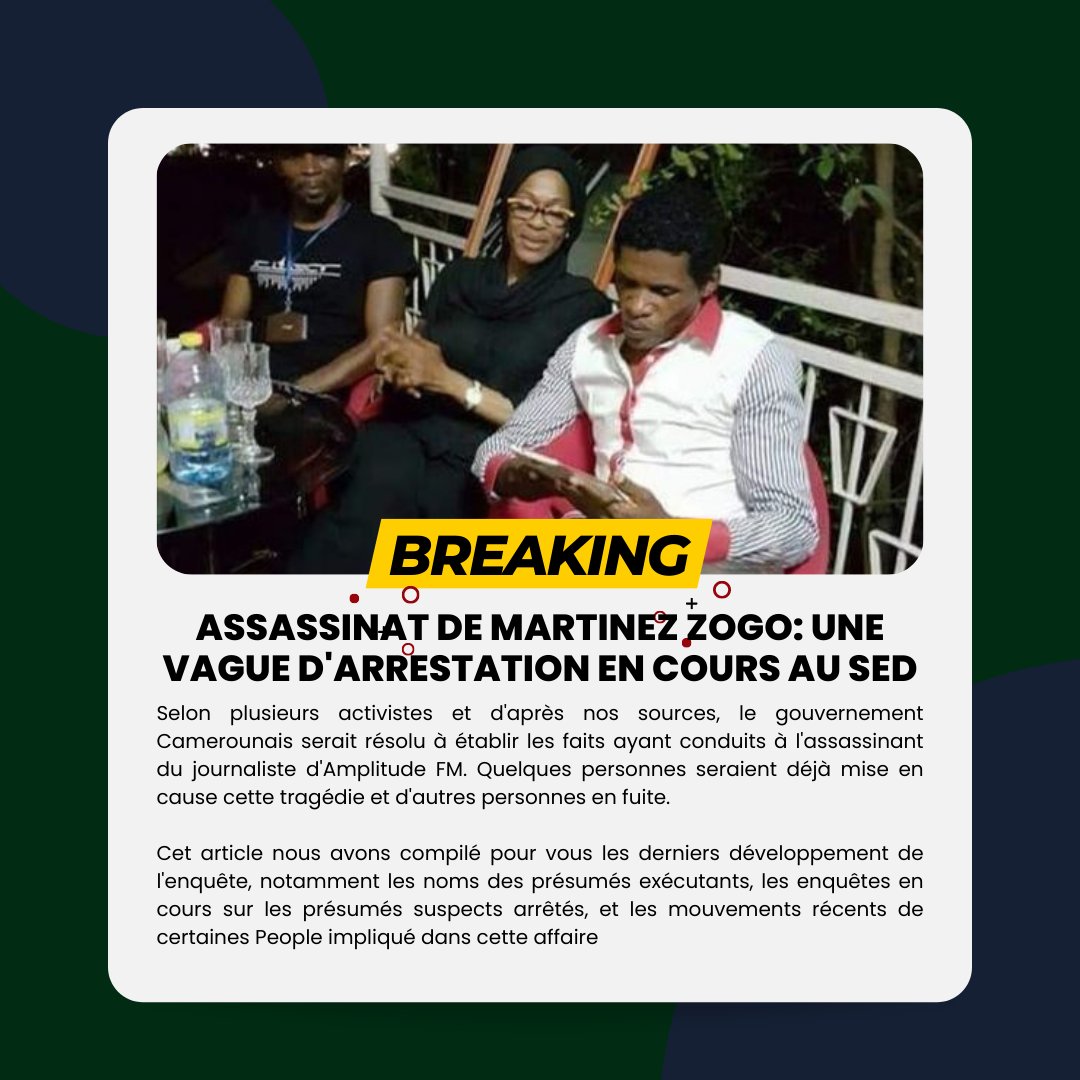 UNE VAGUE D'ARRESTATION EN COURS AU SED

Nous avons compilé pour vous les noms des présumés exécutants, les présumés suspects arrêtés, et les mouvements récents de certaines People impliqués dans cette affaire. #JusticePourZogo

Lire l'article ici 👇👇
bit.ly/3HPHzue