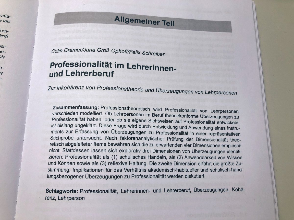 Was bedeutet „Professionalität von Lehrpersonen“ aus Sicht der Theorie und aus Perspektive der Überzeugungen von Lehrer:innen? <a href="/ColinCramer2/">Colin Cramer</a>, <a href="/JanaGrossOphoff/">Jana Groß Ophoff</a> und <a href="/FelixWSchreiber/">Felix Schreiber</a> diskutieren Inkohärenzen in der ZfPäd.

researchgate.net/publication/35…