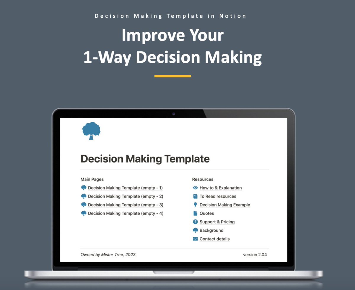I tried something new; collecting my decision making knowledge in a template and giving it to others for FREE (until this weekend !)
mistertree.gumroad.com/l/DecisionMaki…

#Notion #decisionmaking #leadership #KnowledgeIsPower #experience #new #givingback