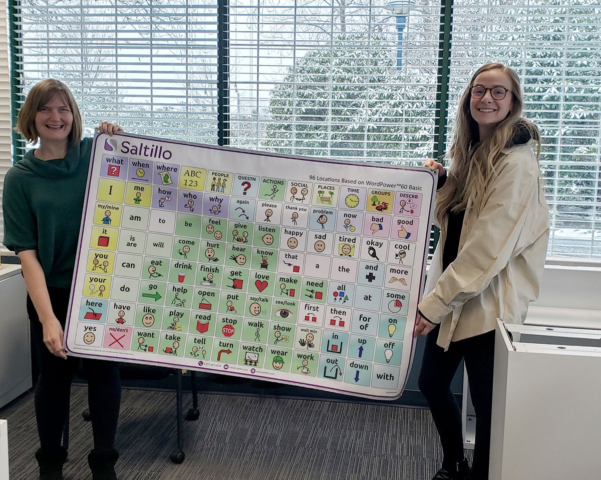 set_bc's tweet photo. We now have a few huge vinyl #AAC #CoreCommunication Posters for our teams to take on school visits around the province so to demo ways to use them in #InclusiveClassrooms! Thank you #SLP Arika for the idea, @SaltilloBrand for the file &amp; @VSB39 Printing for your work. #Inclusion https://t.co/sqbfY90hU2
