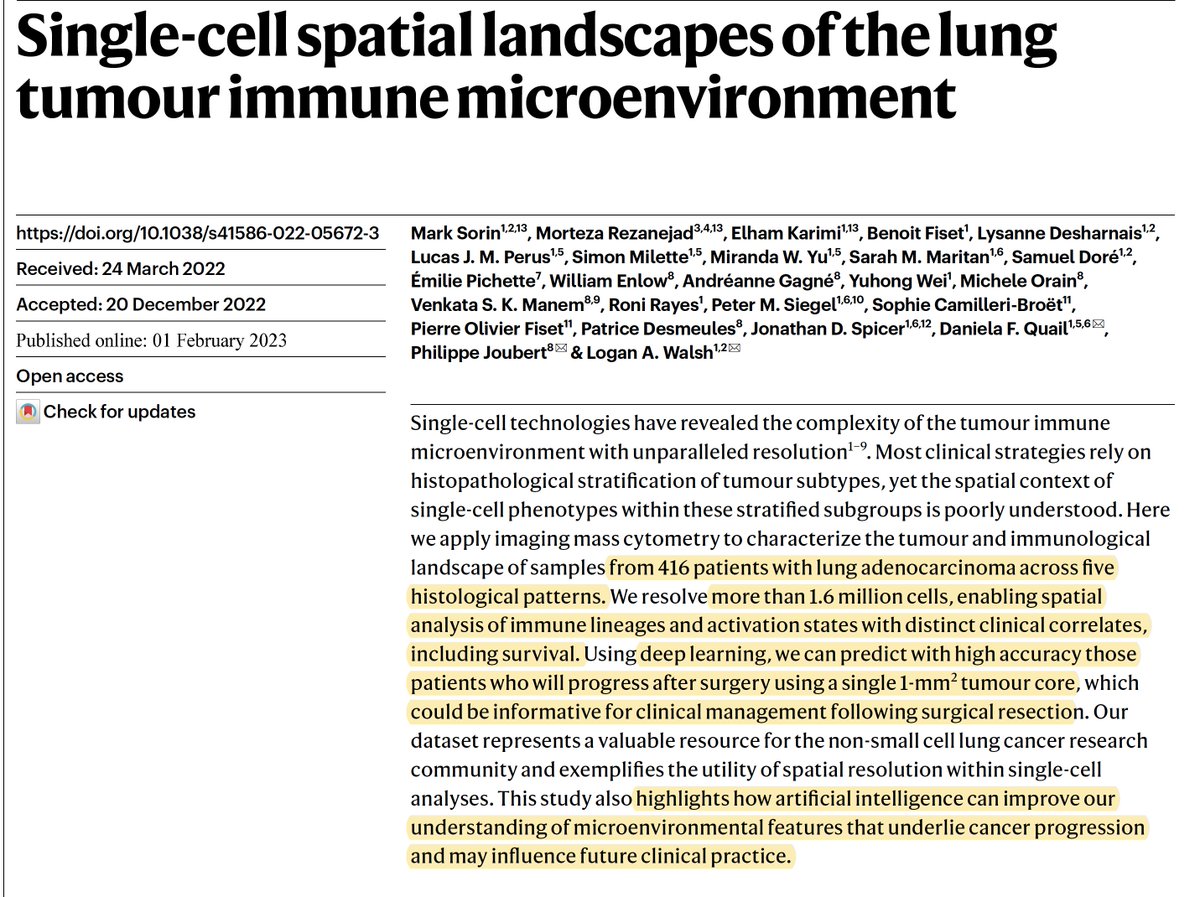 One of the hottest fields is biomedicine is spatial resolution of #cancer via millions of single-cell mapping + #AI. Elucidating pathobiology and better ways to Rx
2 papers <a href="/Nature/">nature</a> today on the brain and lung
nature.com/articles/s4158…
nature.com/articles/s4158…