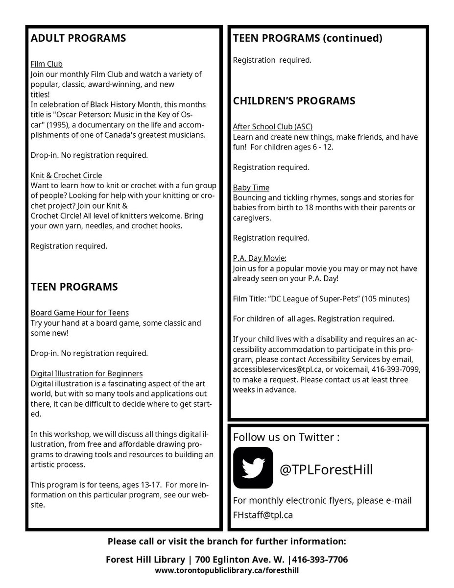 A big HELLO to all of our followers!

Have a look at what we <a href="/TPLForestHill/">Forest Hill Library</a> have planned for this month!