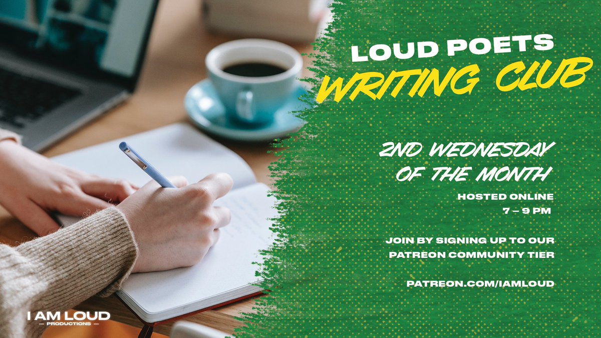 IAmLoudPro's tweet image. Want to join a writing group that provides workshops, tailored guidance, and opportunities to share? 

Join the monthly Loud Poets Writing Club, kicking off next week!

To join, sign up to our Patreon Community Tier: patreon.com/IAmLoud #writinggroup #poetry #spokenword