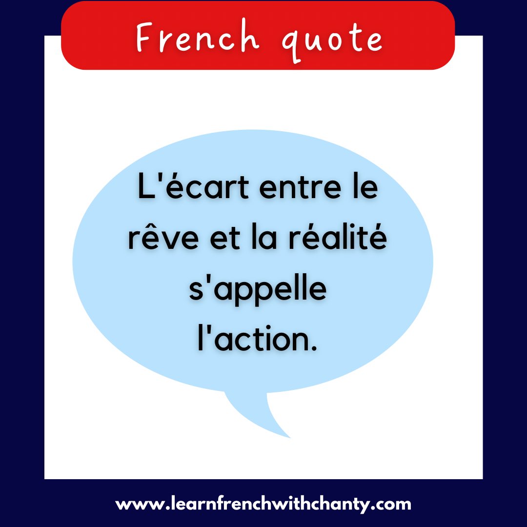 A nice French quote reminding us to take action.
🔹Meaning: the distance between dream and reality is action.
🌸Bonne journée 🌸

 #learnfrench   #fle        #frenchlearning   #frenchquote  #citation #frenchsaying #proverbe #positivequote