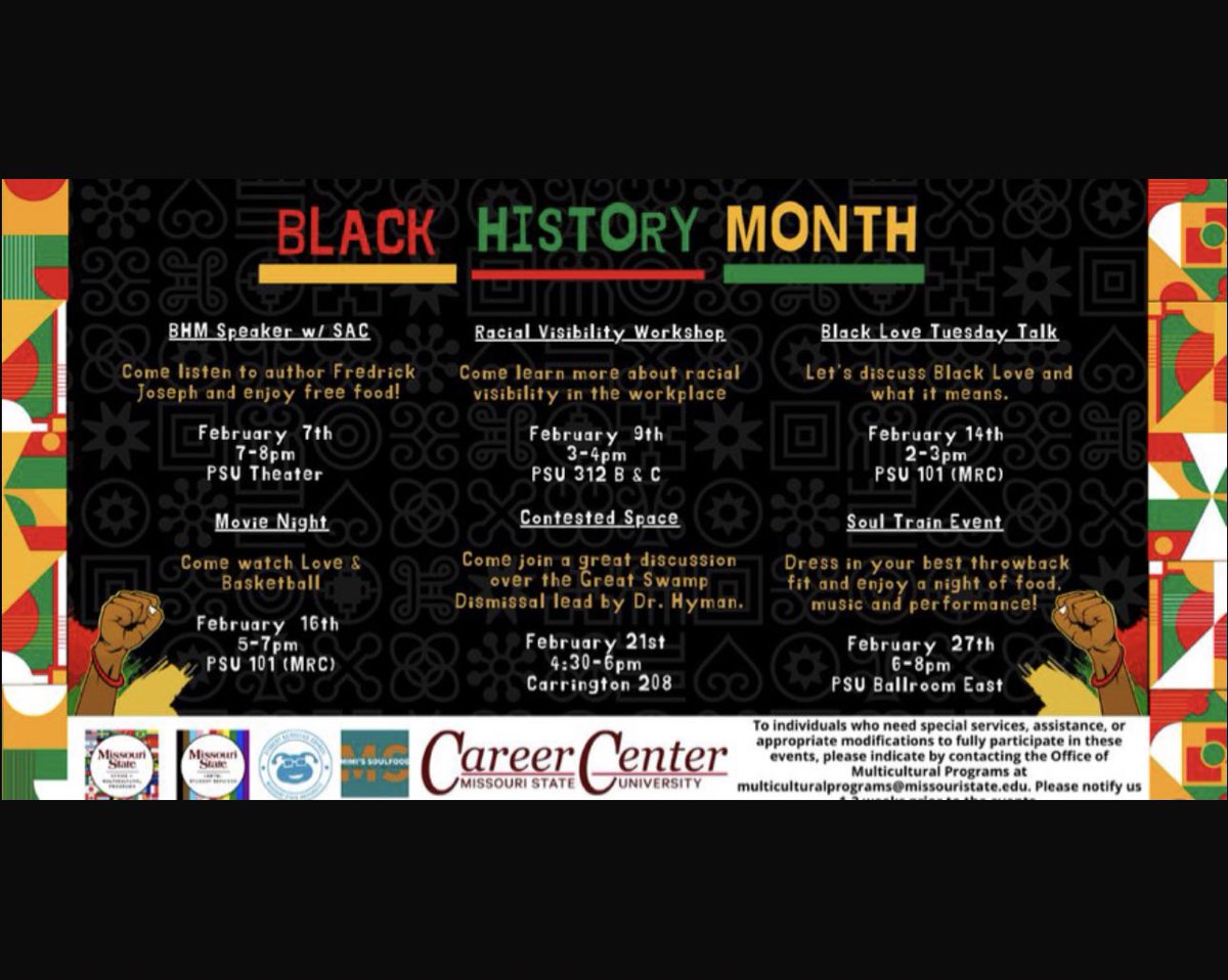 Happy Black History Month! 

We look forward to continuing our support for our students through events and educational opportunities this month! 

Can’t wait to see you all!