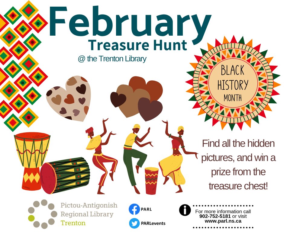 Celebrate African Heritage Month at the Trenton Library with our February Treasure Hunt - all month long, anytime during opening hours.