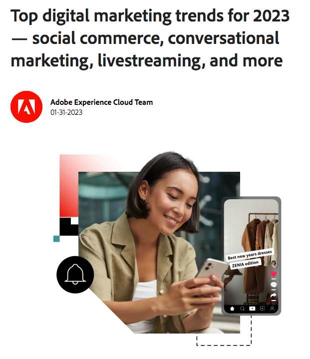 DigiCommercegrp's tweet photo. What are the top digital marketing trends for 2023 — social commerce, conversational marketing, live streaming, find out more: https://t.co/clyNfJNkrV
#digicommerce #adobecommerce #ecommerce #digital #marketing #socialcommerce #digitalmarketing #digitaltransformation https://t.co/v5Kk9PaMyi