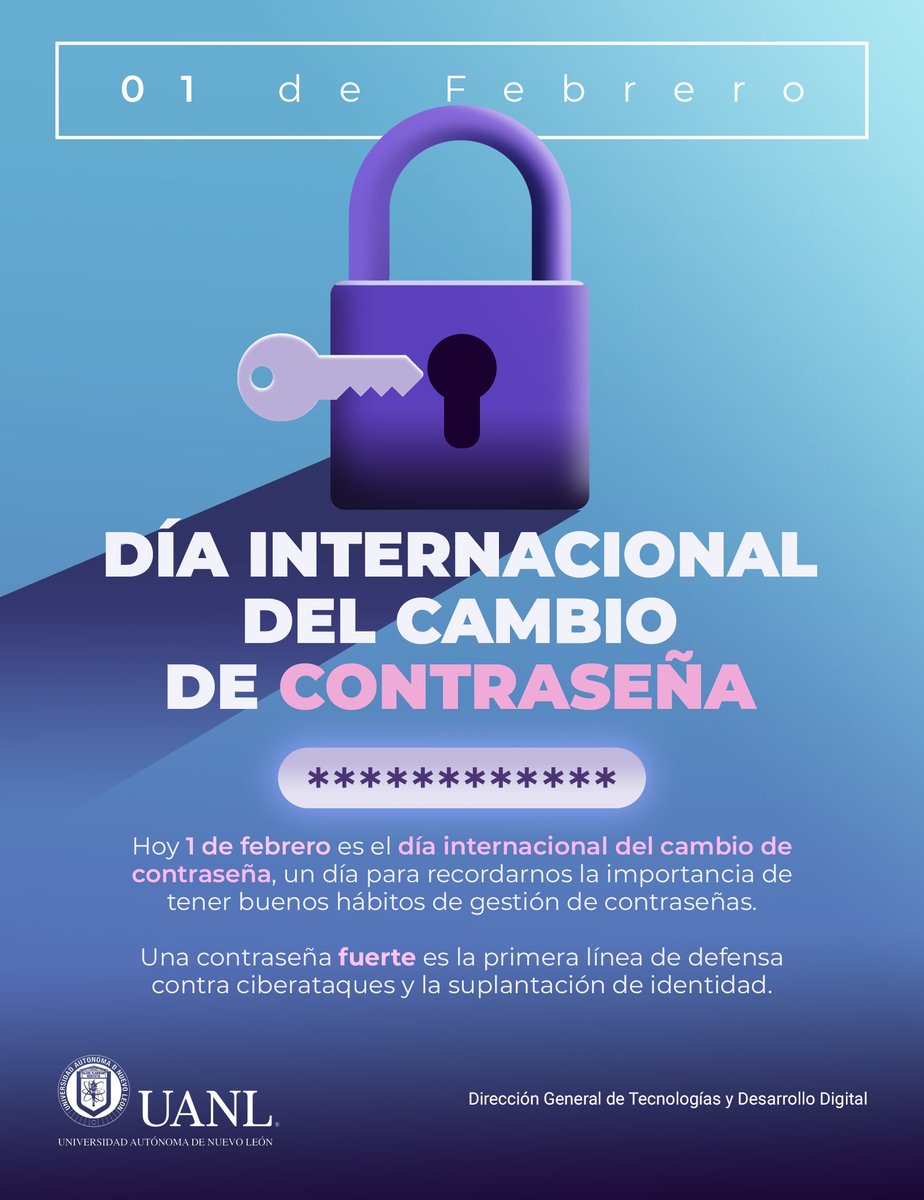 Cambiar tu contraseña y usar claves distintas para tus cuentas ayuda a mantenerlas seguras 🔐✅. Recuerda modificar tus accesos cada cierto tiempo ⏰ para aumentar tu seguridad. #DíaDelCambioDeContraseña