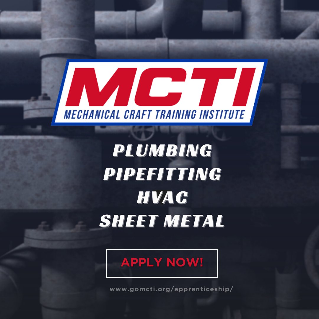 Did you know the the Mechanical Craft Training Institute offers NCCER-Accredited trade training programs in Sheet Metal, Piping, HVAC/Service, and Plumbing?

Take advantage of this and apply today!

gomcti.org/apprenticeship/

#pipefitting #plumbing #hvac #nccer #construction