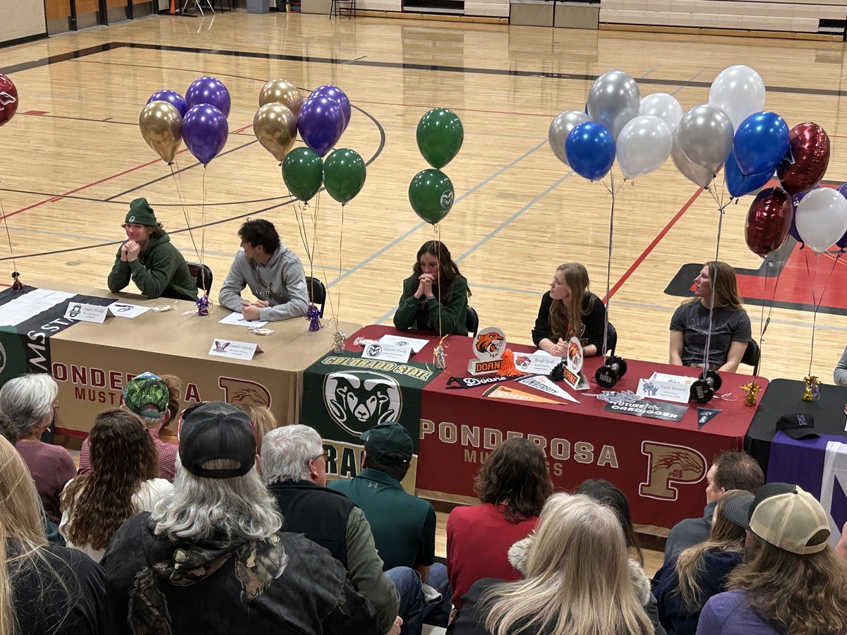 PHSMustangsAth's tweet photo. ✍️This morning Ponderosa celebrated 12 senior student-athletes that have been afforded the opportunity to play the sport they love at the collegiate level.  We are very proud of their accomplishments and are excited to see what their next chapter holds.
#MustangCountry https://t.co/WJ8wYdmCaR