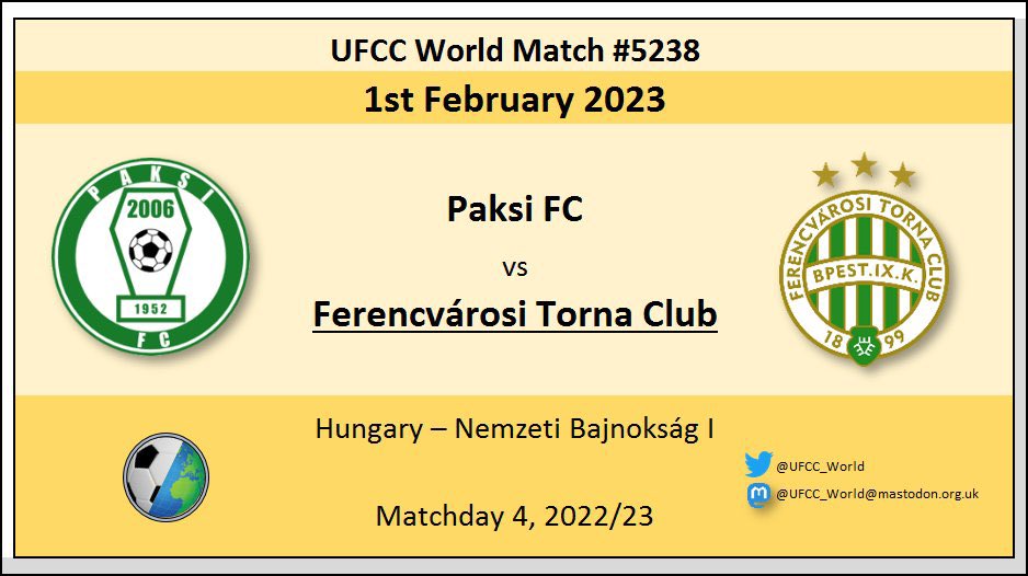 UFCC_World's tweet photo. KICKOFF #UFCC Match #5238
🇭🇺 @PaksiFc vs 🇭🇺 @Fradi_HU 🏆
____
#football #soccer #PaksFradi #MastodonFC https://t.co/ZMVcipl11t