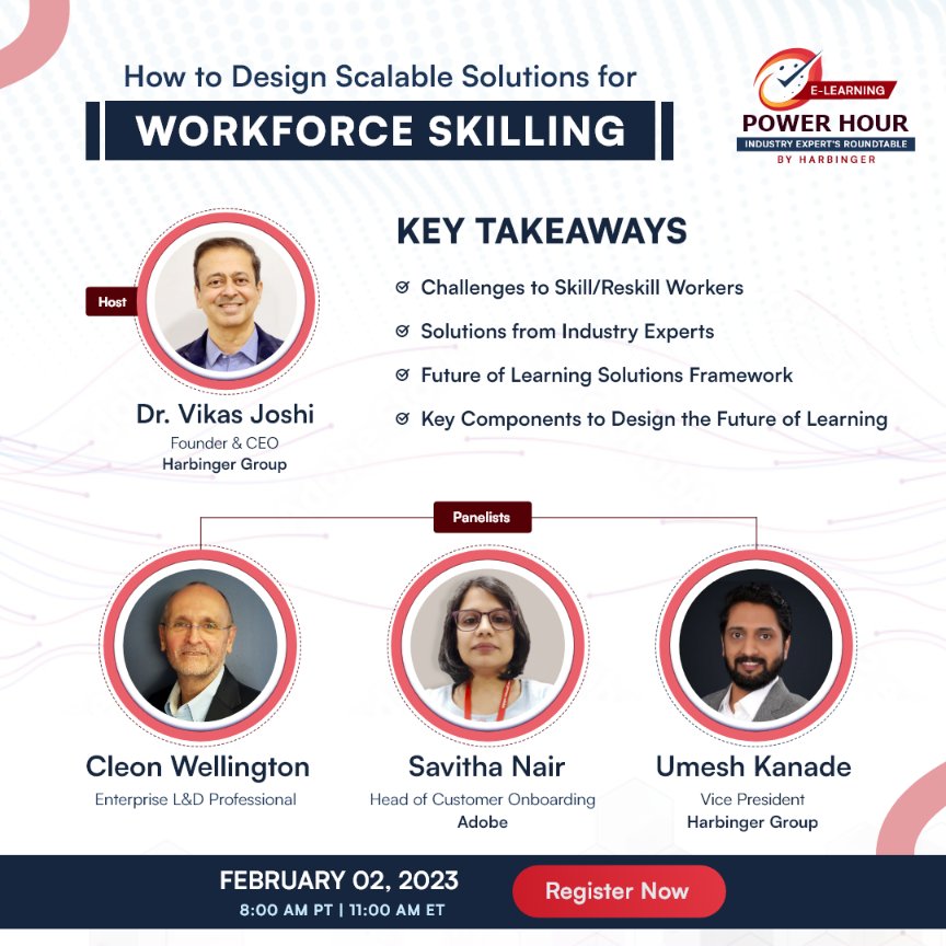 Harbinger_Grp's tweet photo. #1DayToGo

Join us for Harbinger’s upcoming Power Hour to listen to industry leaders from corporate L&amp;D space, content library provider, and learning technology provider on February 2, 2023 at 11 AM ET.  

Register Now! https://t.co/A3T0QT0xtg

#futureoflearning https://t.co/o2L3QINcWS