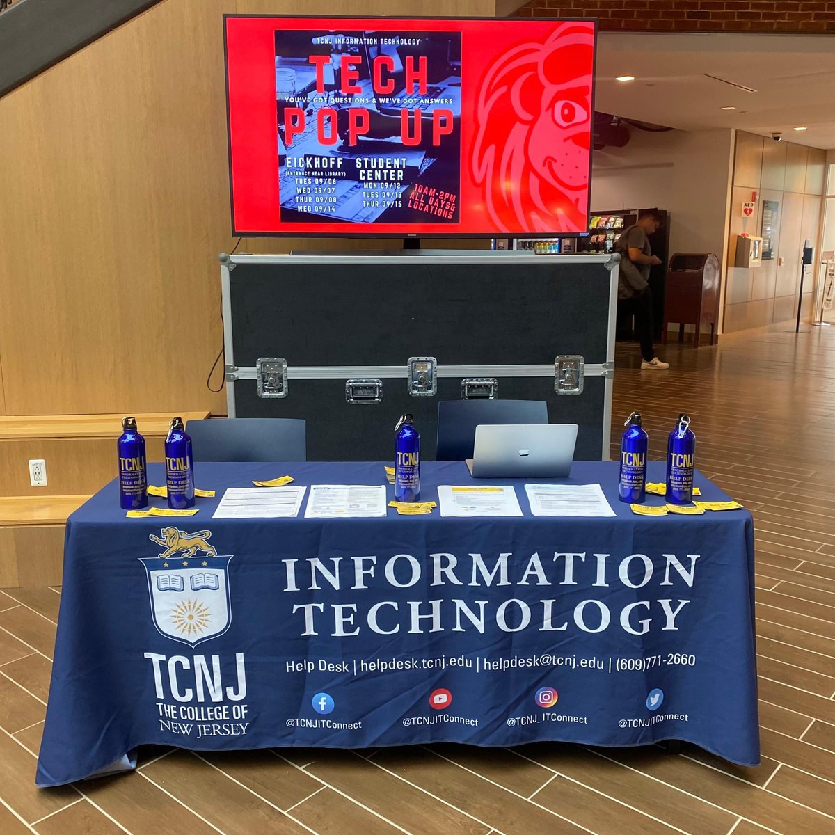 TcnjItconnect's tweet photo. We're doing another Tech Pop-Up! 

Our team will be on site to answer any questions you may have! 

Stop by today from 11AM to 2PM in the Brower Student Center and let us help.  #tcnjitconnect #tcnj #tcnjtoday https://t.co/l7YSk6VDh2