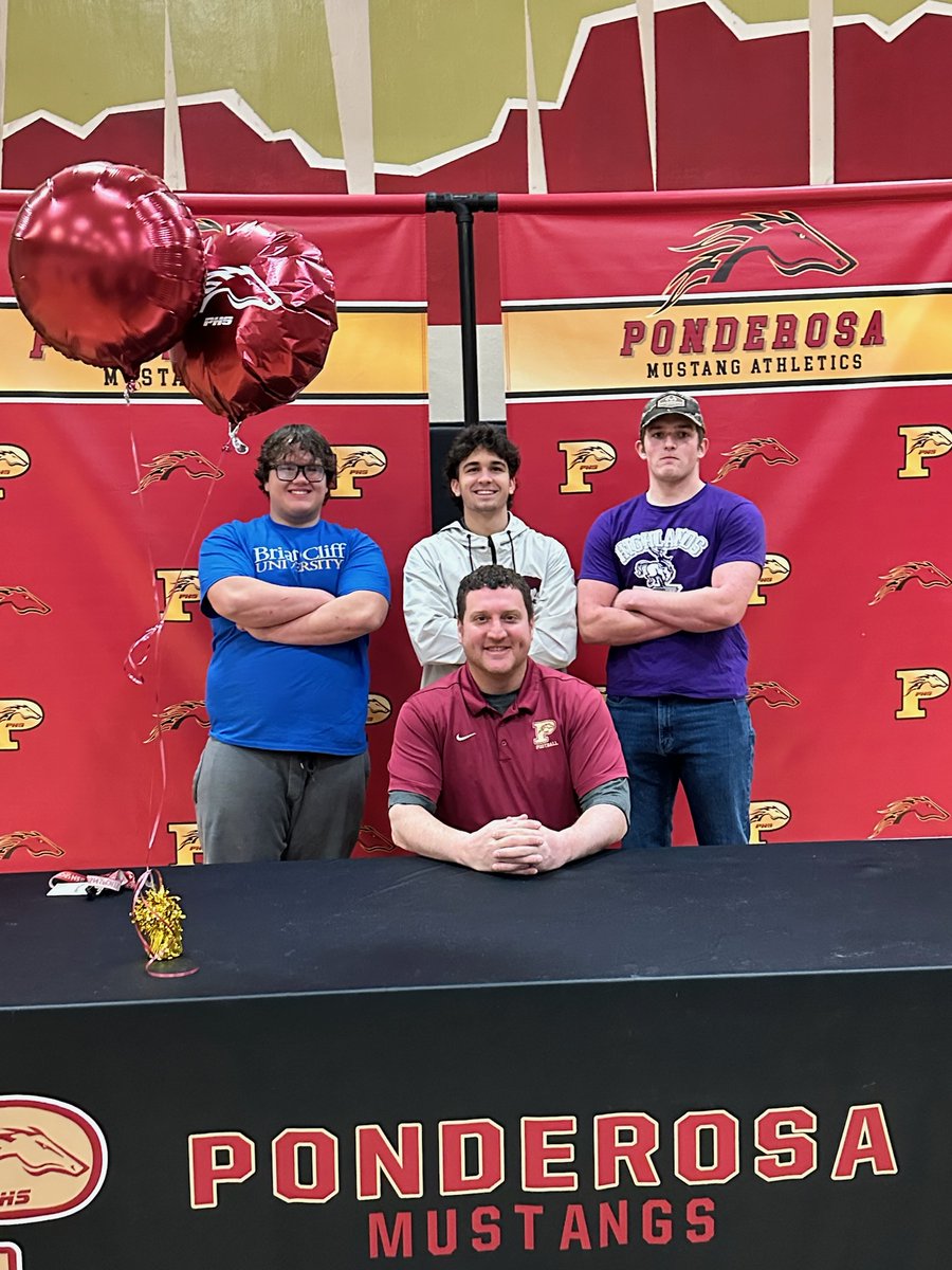 _pondofootball's tweet photo. #NationalSigningDay at Ponderosa!

OL Jack Taylor ➡️ Briar Cliff University. 

ATH Lyam Edwards ➡️ West Texas A&amp;M University.

K Logan Matthews ➡️ New Mexico Highlands University.

Congratulations to you three and we wish you the best in the next chapter of your lives.

#LetsRide https://t.co/HxbRUkqFYL