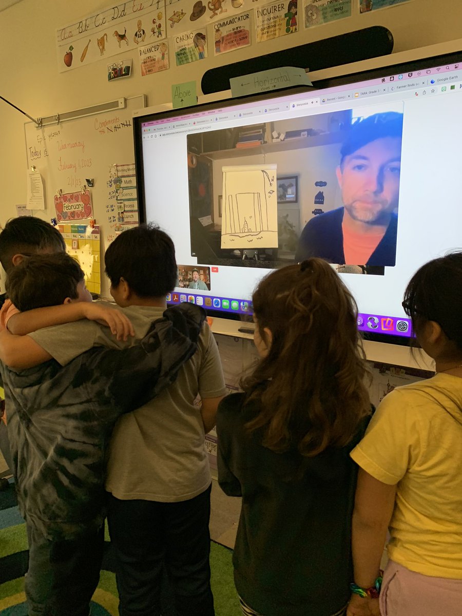 World Read Aloud Day at NL. 3rd graders loved listening to & asking questions of the amazing Marc Barnett. Jon Klassen was showing how he illustrates the very large goat! #WRAD2023 @NewLebPrincipal @NewLebAP @GreenwichPSELA