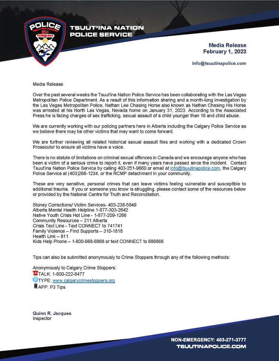 Tsuutinapolice's tweet photo. Please see attached media release. https://t.co/igYOdFgasj