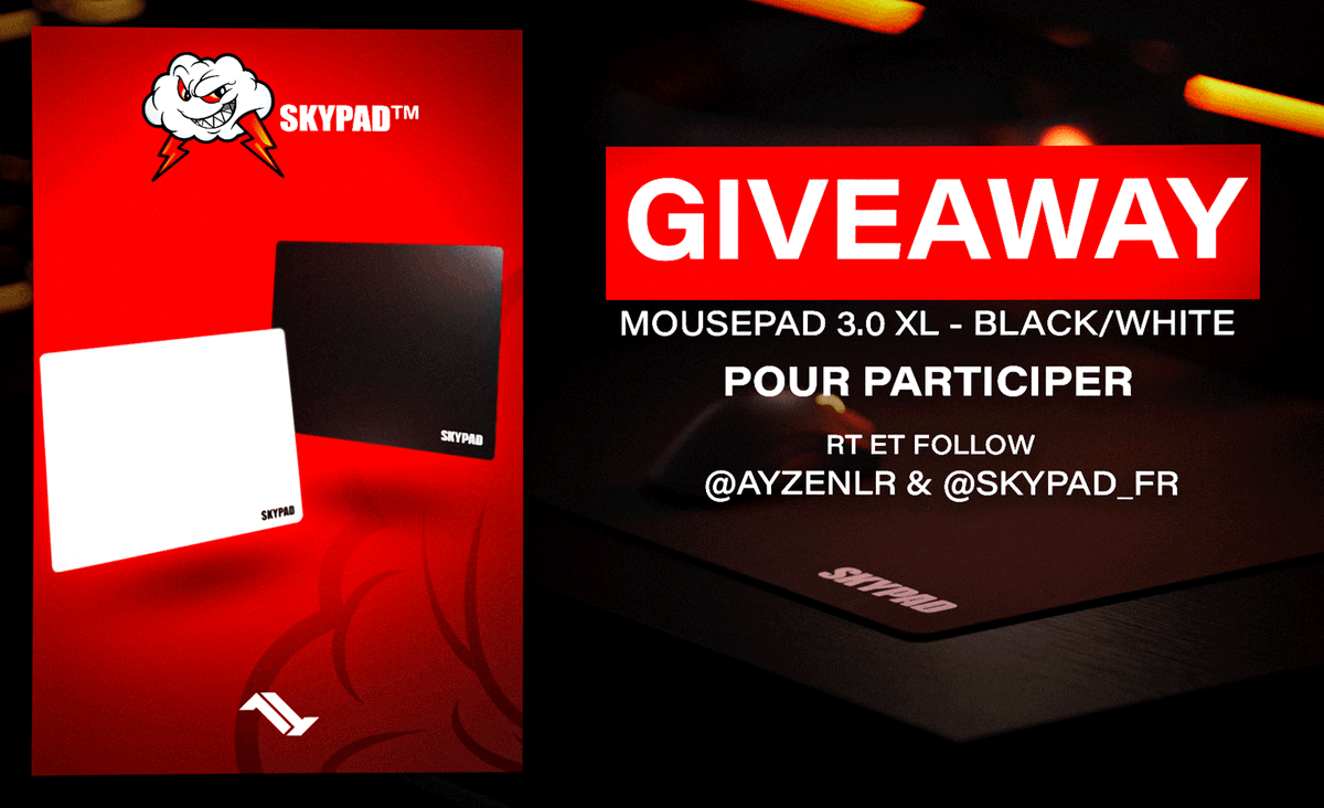 AyzenLr's tweet photo. 🔥 GAGNE TON TAPIS DE SOURIS ET TA MANCHETTE SkyPAD 🔥

1️⃣  FOLLOW @AyzenLr  @SkyPAD_FR 
2️⃣ RT ET LIKE CE TWEET
3️⃣ COMMENTE LA COULEUR DE TON CHOIX EN COMMENTAIRE

👑TS LE 08/02/23 https://t.co/oFIMVqfP49