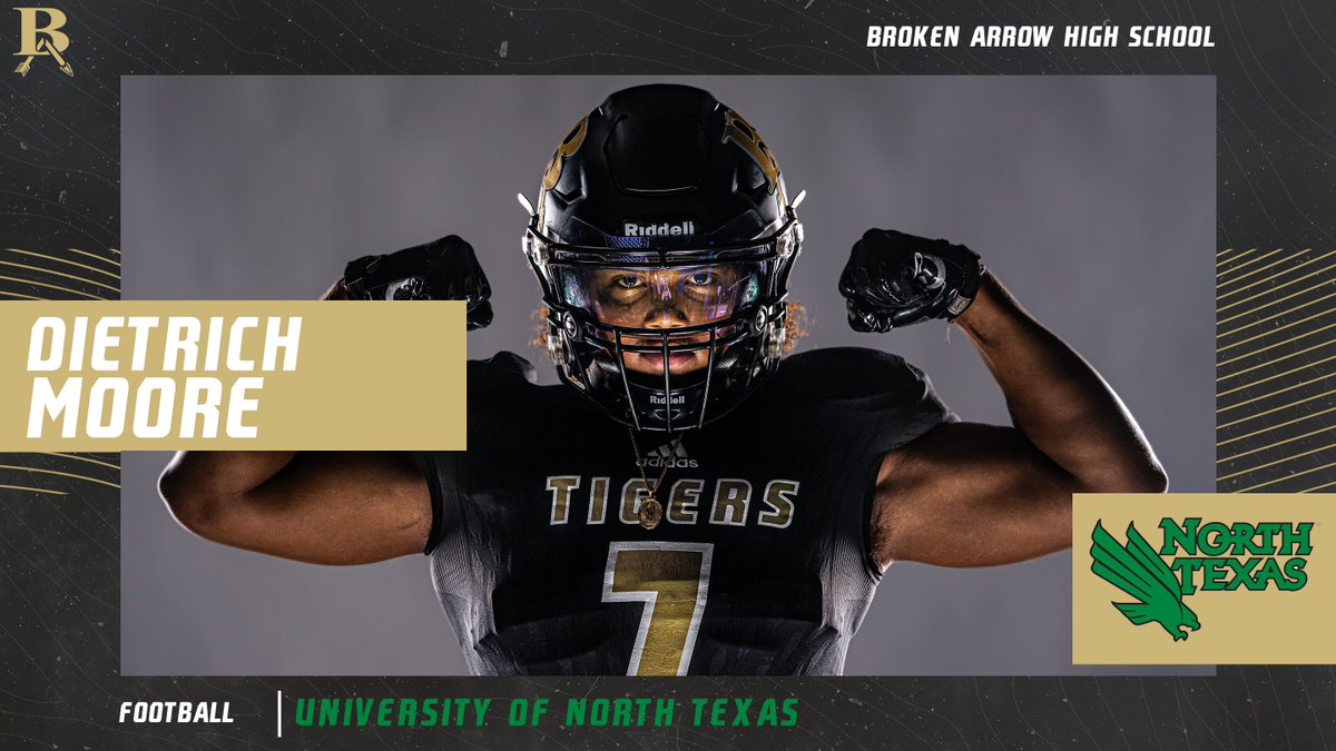 batigersports's tweet image. Congratulations to Dietrich Moore on signing with the University of North Texas! 📝

@BrokenArrowFTBL ➡️ @MeanGreenFB 

#goBA🐅 x #GMG 🦅🟢