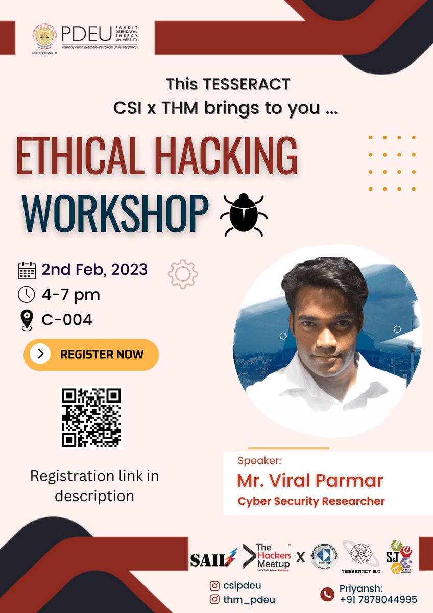 Hello Techies ! 👋🏻

Do you want to learn how to hack it in to a website ? Are you looking for some hands-on experience to gain real-world experience as a penetration tester or an ethical hacker ? 🤔

Do register here:docs.google.com/forms/d/e/1FAI…
✅