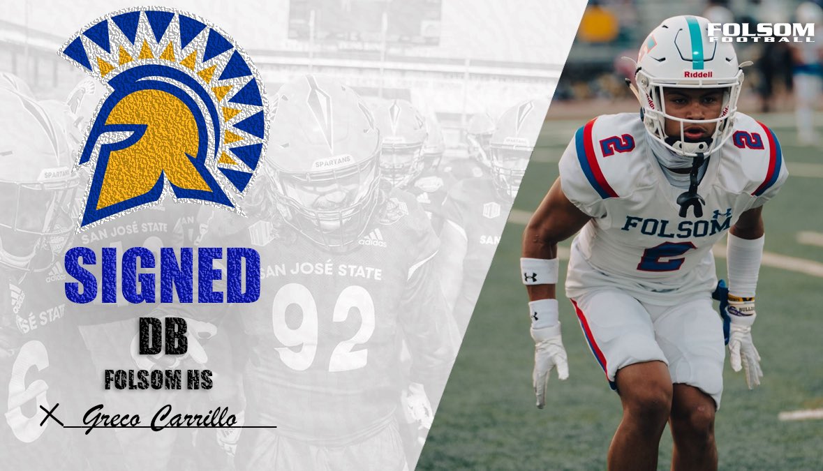 Scott Robison (@coachscottrob) on Twitter photo Congratulations to <a href="/FolsomBulldogFB/">Folsom Football</a> DB <a href="/Brodie_1x/">Greco Carrillo</a> signed with <a href="/SanJoseStateFB/">San José State Football</a> Today We are so proud of you #GoBullDogs ➡️ #SpartanUp 🔵🟡 Congratulations to <a href="/FolsomBulldogFB/">Folsom Football</a> DB <a href="/Brodie_1x/">Greco Carrillo</a> signed with <a href="/SanJoseStateFB/">San José State Football</a> Today We are so proud of you #GoBullDogs ➡️ #SpartanUp 🔵🟡