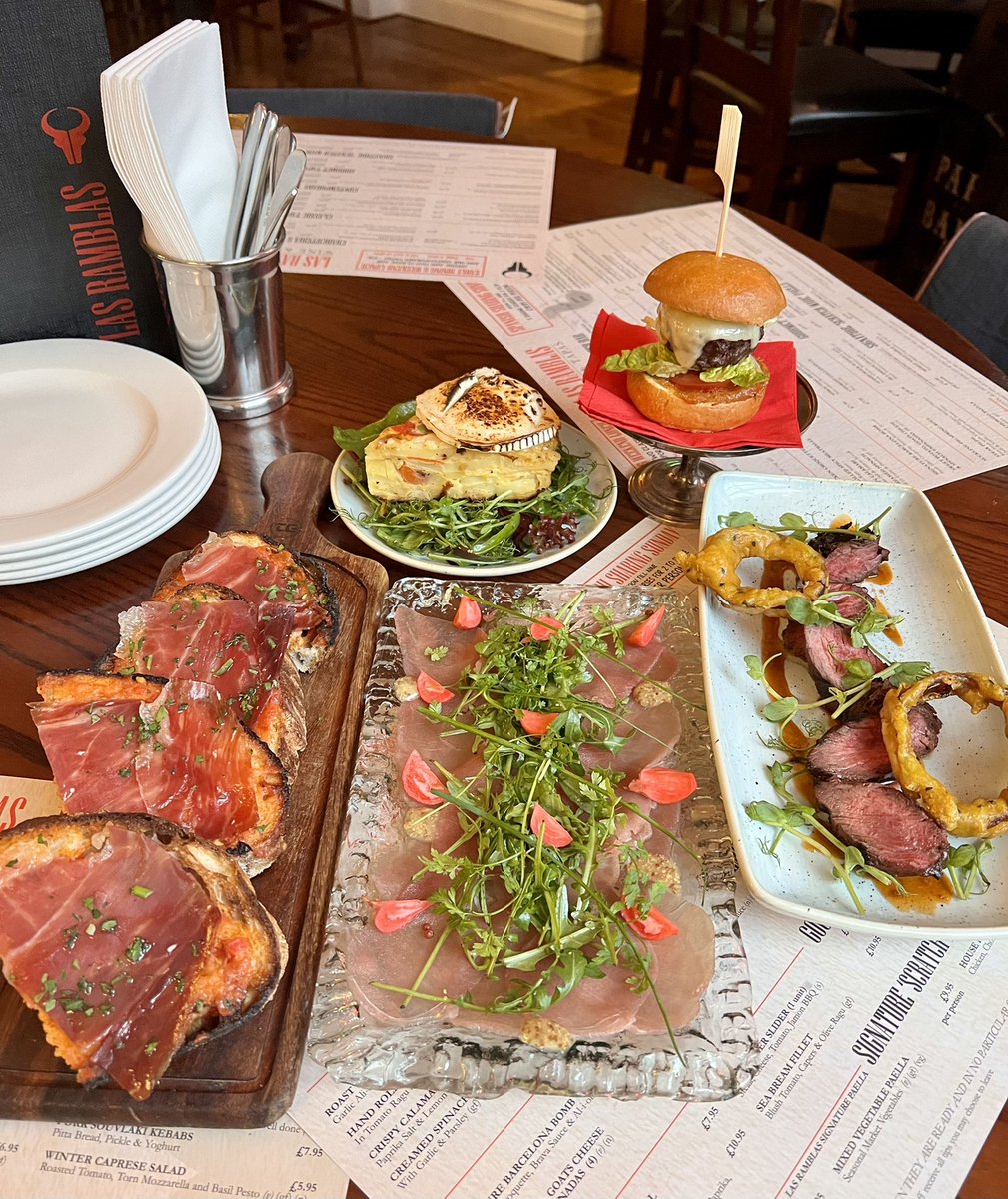 NEW CREATIVE CHEF SPECIALS 🍴

#Tuna Carpaccio

Hanger #Steak &amp; Tempura Onion Rings

Roasted Vegetable &amp; Goats Cheese #Tortilla

#Hamburger Slider

#Jamon Catalan Bread 

LasRamblasWineandTapas.co.uk
01925 654199