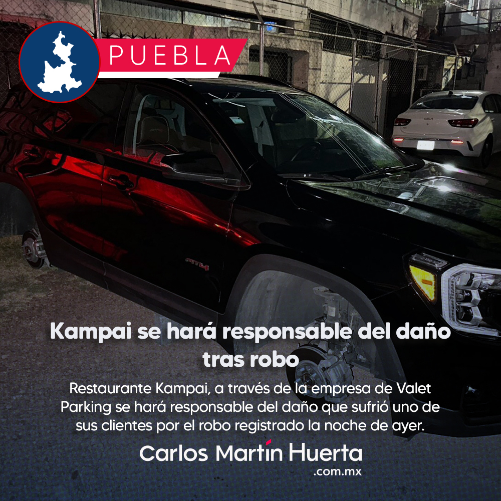 carlosmartinh's tweet photo. Tras el robo de las llantas y cristalazo registrado la noche del 31 de enero en el restaurante Kampai, el restaurante informa que la empresa de Valet Parking cuenta con un seguro y se hará cargo de la reparación del daño. https://t.co/tQu95o5DUZ