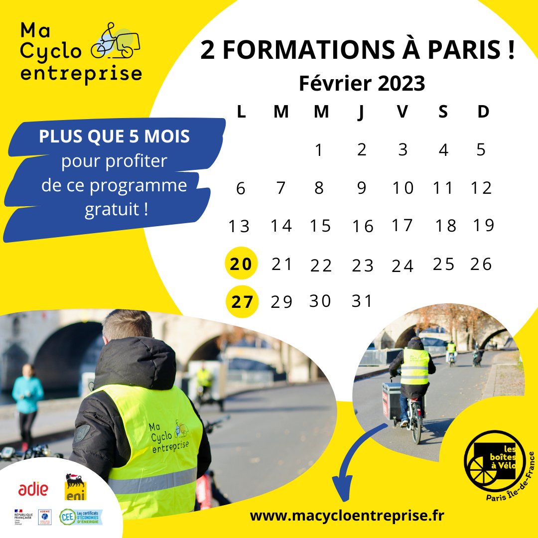 [ MA CYCLOENTREPRISE : 2 FORMATIONS EN FÉVRIER À PARIS ! ]😮Il reste moins de 5 mois pour profiter de ce PROGRAMME GRATUIT qui vous permet de lancer votre #entreprise à #vélo en étant accompagné d'un réseau d'experts ! bit.ly/3EVh57K
#cyclomobilité #entreprendreautrement