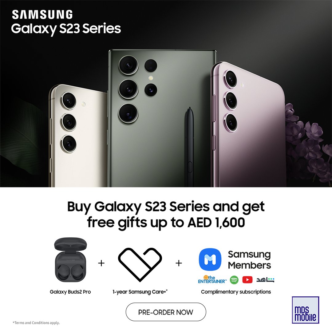 MDSSamsung's tweet photo. The new Epic Galaxy S23 is finally revealed! 🤩
👉🏻 Pre-order and get the most out of your galaxy experience exclusively at MDS: https://t.co/J0k0E2MEBJ
✔️ Easy Payment Plan
✔️Buy now & Pay Later
✔️AED 100 Accessories Voucher
#GalaxyUnpacked #GalaxyS23 #MDSmobile https://t.co/bsQ2EM7b4O