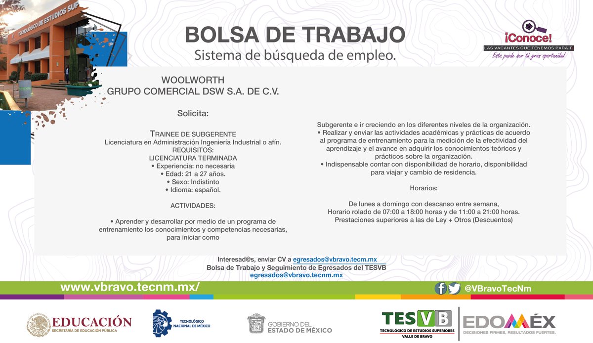 VBravoTecNm's tweet photo. #TESVB #BolsaDeTrabajo #EgresadosTesvb Interesados en la vacante enviar C.V. completo al correo electrónico egresados@vbravo.tecnm.mx vigencia 1 de febrero a 28 de febrero de 2023 https://t.co/W0lyHdaqNy