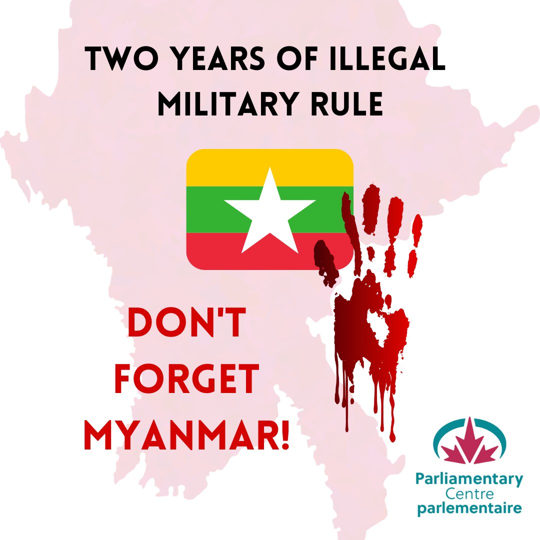 Two years since the military coup. Despite immense suffering, the people of Myanmar continue to aspire to a democratic, inclusive future. The junta and its #HumanRights violations are illegitimate and unacceptable. At <a href="/parlcent/">Parliamentary Centre | Le Centre parlementaire</a> we continue supporting democratic actors in 🇲🇲.