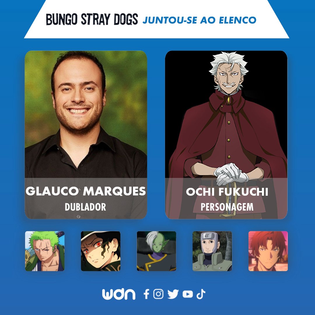 WDN - World Dubbing News on X: 📖 Novos dubladores juntam-se ao elenco de 'Bungou  Stray Dogs' • Glauco Marques como Ochi Fukuchi • Olavo Cavalheiro como  Tokio Murakami  / X