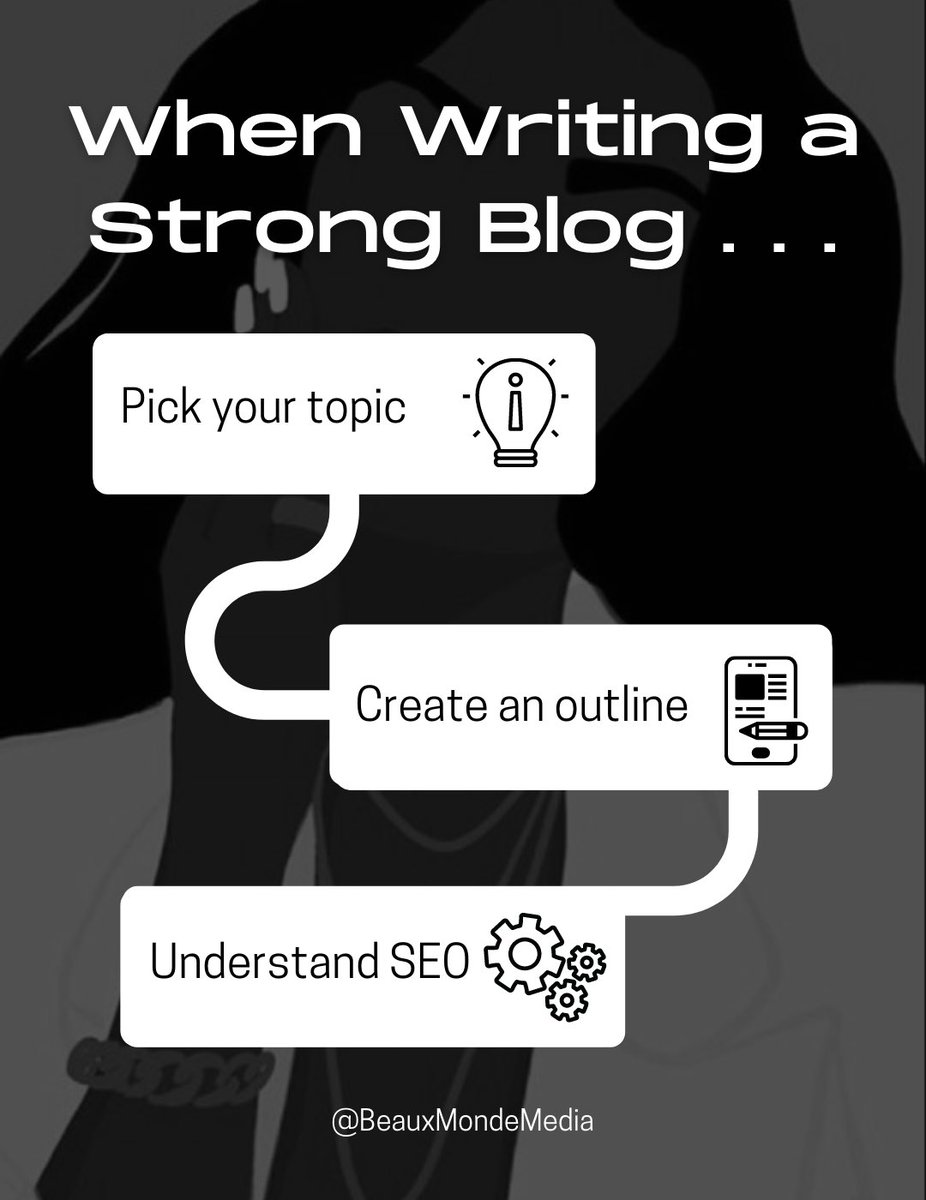 Having a strong blog can help rank it higher in various search engines & bring your page more exposure. This can translate to more traffic to your website & an increase in sales over time. 

Book your complimentary consultation at BeauxMondeMedia.com

#Blogging #blogtips