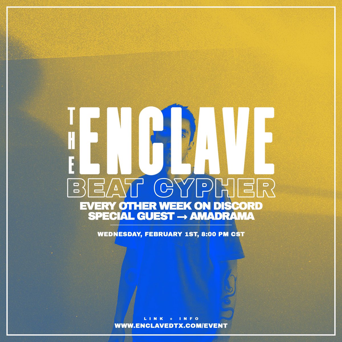 Popping in to <a href="/enclavedtx/">𝗧𝗛𝗘 𝗘𝗡𝗖𝗟𝗔𝗩𝗘</a> discord tn to host their beat cypher 🌀