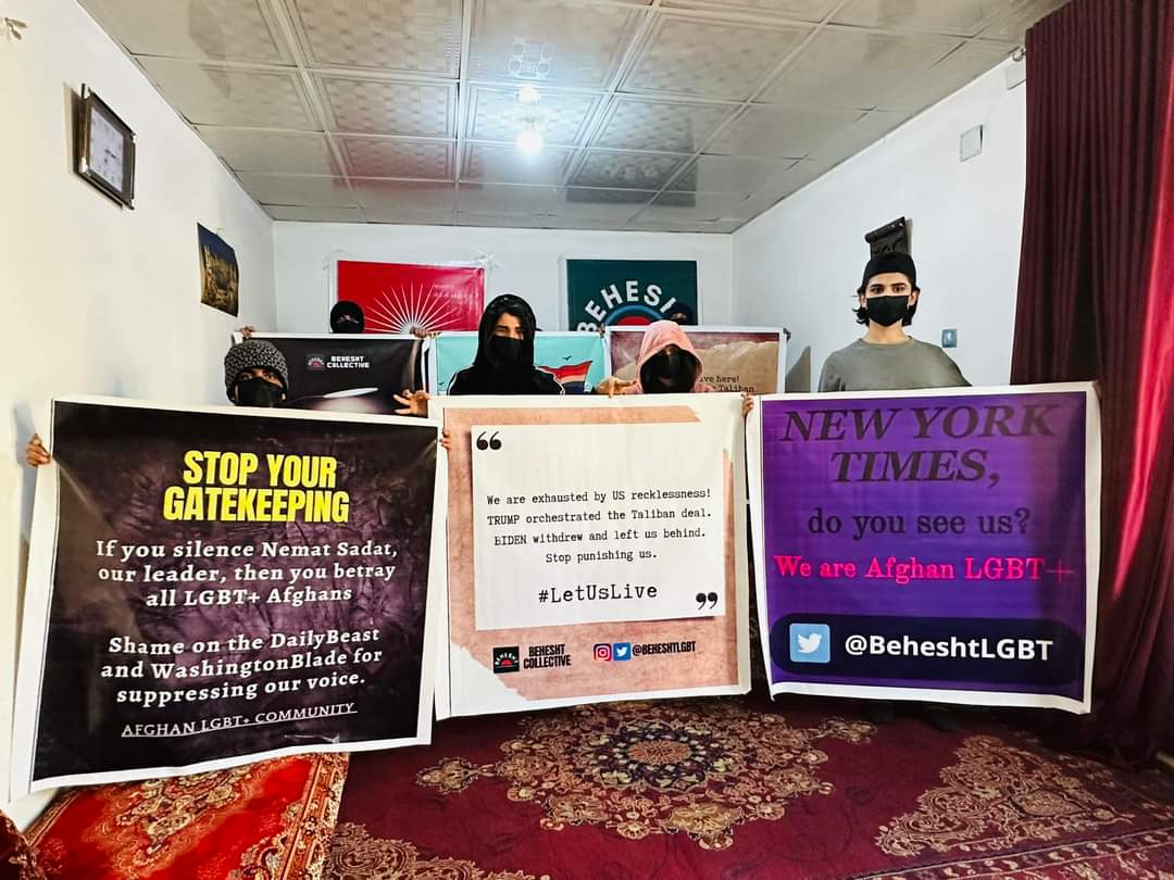 Ozgahking's tweet photo. We are proud of the LGBT+ Afghans who carried out an in-house protest in Kabul today. They spoke up for themselves and the hundreds of thousands of LGBTs in Afghanistan who have no future under Taliban rule. https://t.co/p5LqRlkgq2