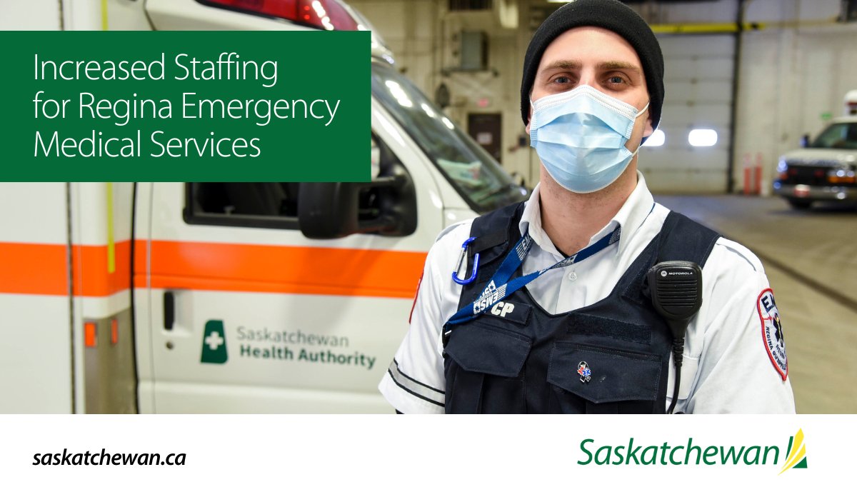 More than 24 full-time paramedic positions are being added over the next three months to Emergency Services in Regina to help meet the increasing needs of area residents.

Find more information at bit.ly/3l0XCwc