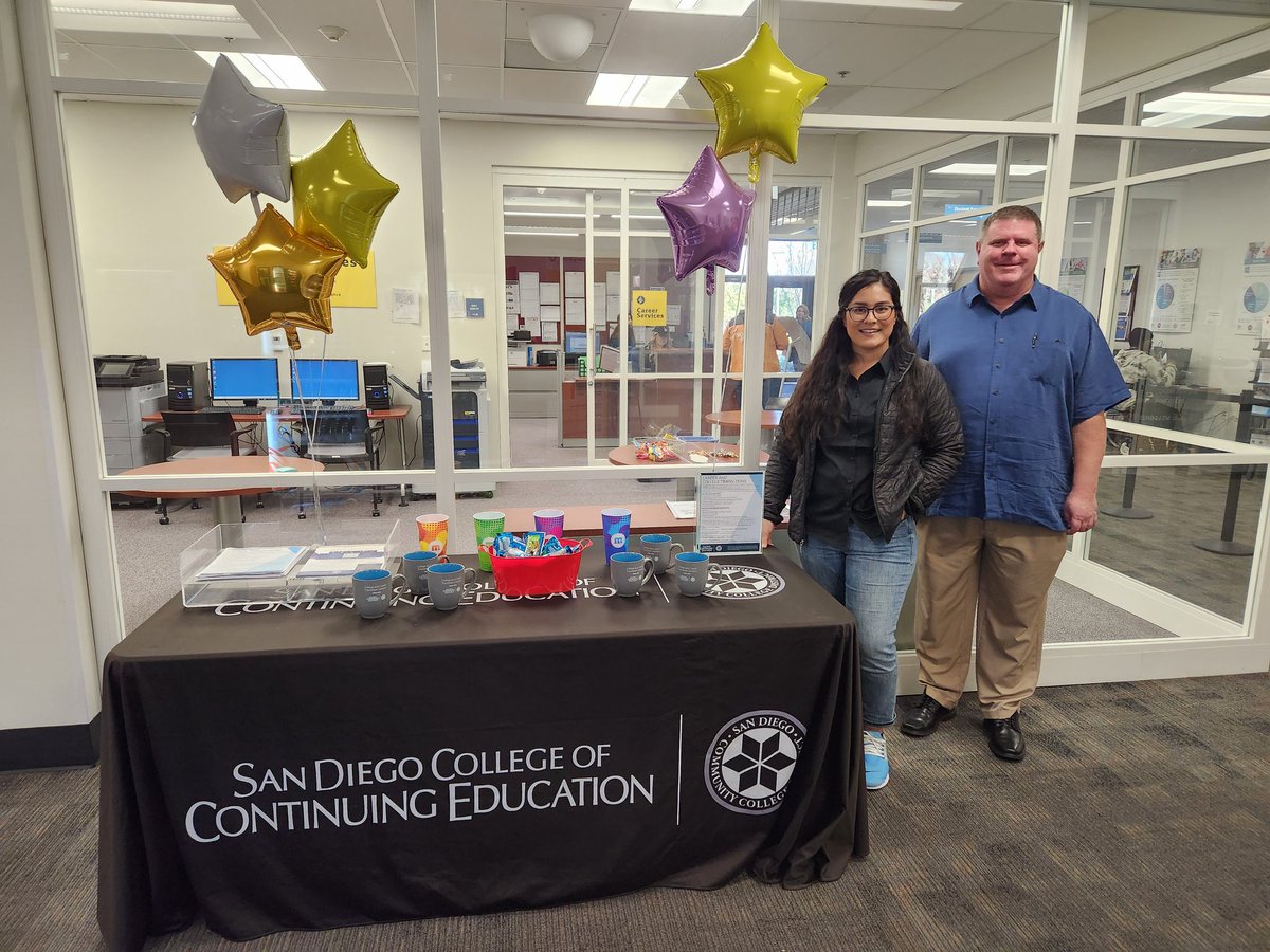 Welcome to spring semester. Career and College Transitions team is ready and waiting for you. Stop by the career center at our ECC campus and meet Sandy Hamel Job Placement Specialist and Bruce Reaves JPCMC.<a href="/SDCCEEDU/">San Diego College of Continuing Education</a> <a href="/sdccevpss/">Dr. Shakerra Carter</a> @SDCE_Sandy
