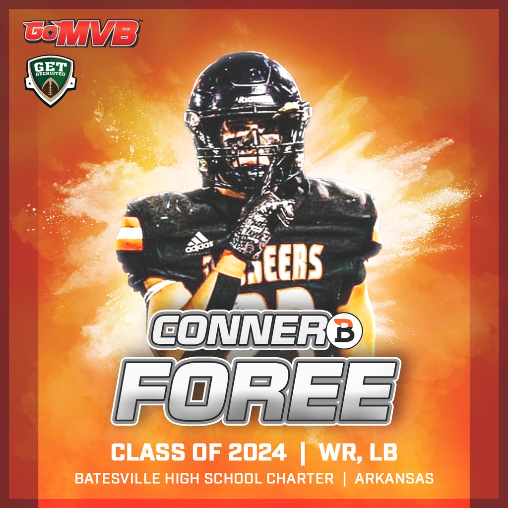 GoMVB Get Seen. Get Serious. Get to the Next Level (@gomvb) on Twitter photo 🚨Player Spotlight🚨
CONNER FOREE
‘24 WR,LB
Batesville Pioneers, AK
6'1" 190
🎽🏀🏈
GPA: 4.0
Film/Stats/Info: Gomvb.com/connerforee
Follow: <a href="/ConnerForee/">Conner Foree</a>
Coach: <a href="/CoachMo92/">Ryan Morrow</a>
<a href="/Get_Recruited/">Jay Harrison Jr.</a>
#gomvb #classof2024 #hsfootball #collegerecruit #ncaafootball 🚨Player Spotlight🚨
CONNER FOREE
‘24 WR,LB
Batesville Pioneers, AK
6'1" 190
🎽🏀🏈
GPA: 4.0
Film/Stats/Info: Gomvb.com/connerforee
Follow: <a href="/ConnerForee/">Conner Foree</a>
Coach: <a href="/CoachMo92/">Ryan Morrow</a>
<a href="/Get_Recruited/">Jay Harrison Jr.</a>
#gomvb #classof2024 #hsfootball #collegerecruit #ncaafootball