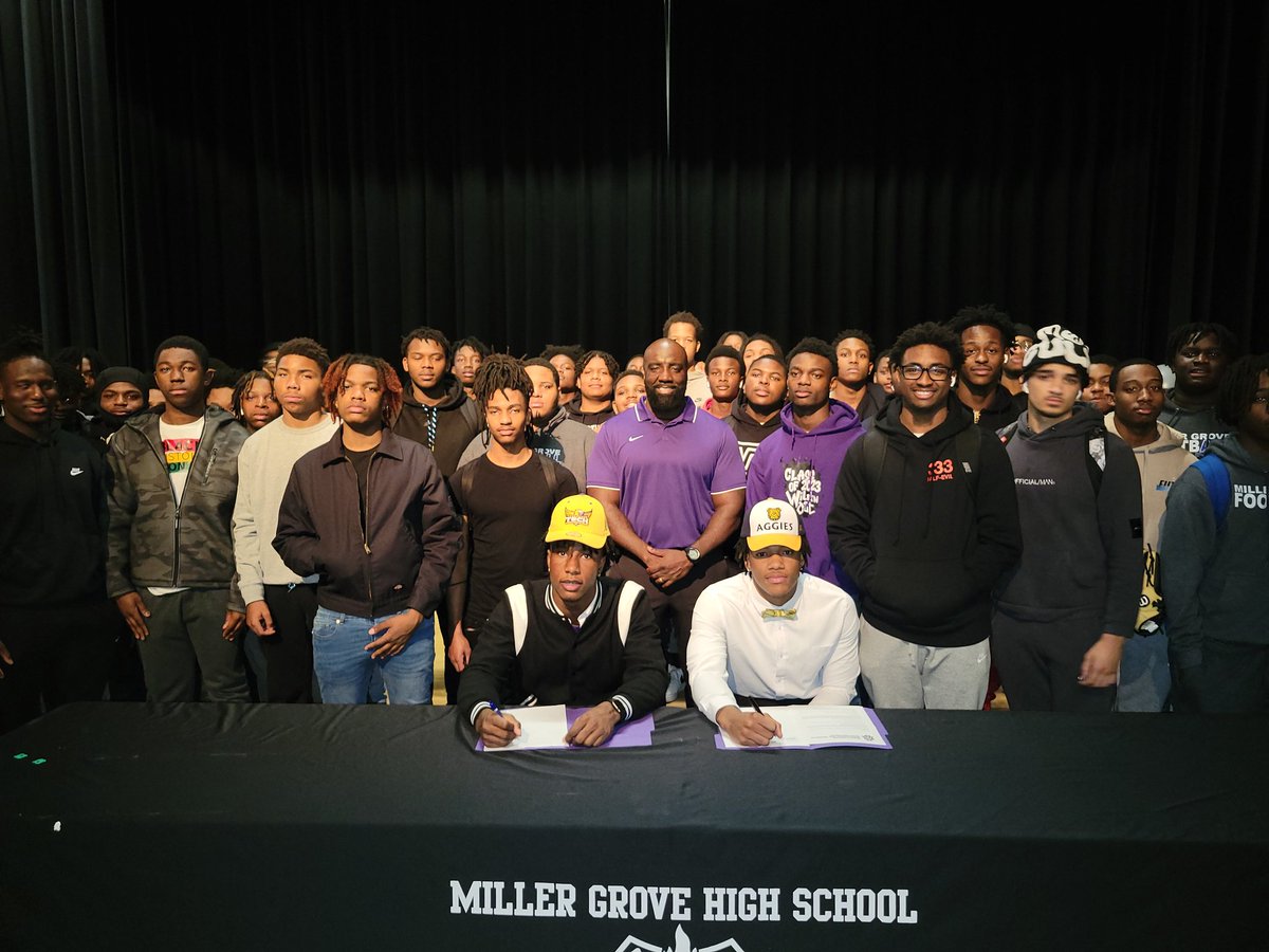 coachmbrown21's tweet photo. Congrats to The Class of 2023 Miller Grove Wolverines Signing Day @8JDillard @Ncatfootball @3cspaulding @TNTechfootball @DaBeastJeremiah @TNTechfootball &amp; Salute to all my Wolverine Parents, Coaches, Admin, Players &amp; Community https://t.co/hHeAbBU31t