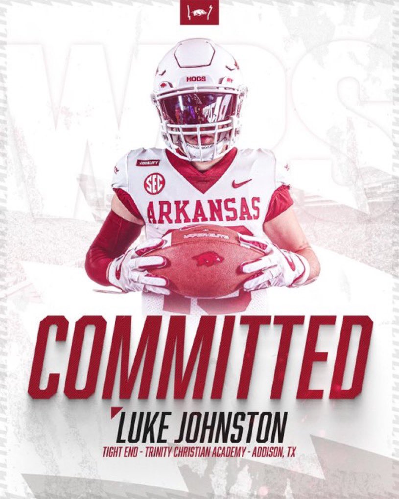 Super blessed to announce my commitment to <a href="/RazorbackFB/">Arkansas Razorback Football</a> #WPS 🐗 #Committed 
<a href="/CoachMTurner/">Coach Morgan Turner</a> <a href="/CoachSamPittman/">Coach Sam Pittman</a> <a href="/GregJohnston67/">Coach Greg Johnston</a> <a href="/HC_Hayes/">Steve Hayes</a> <a href="/TCAAddisonFB/">TCA Addison Football 🏈</a>