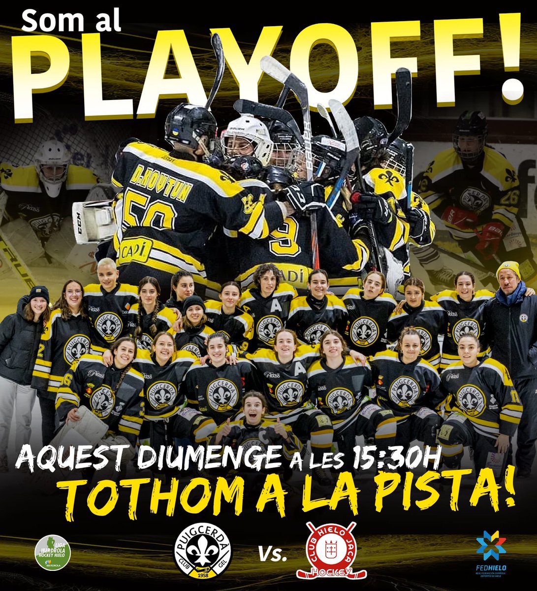 C.G. Puigcerdà 1958 (@cgpuigcerda1958) on Twitter photo 💛🖤 SOM AL PLAYOFF!! 💛🖤
L’equip femení s’ha classificat per les semifinals de la Liga Iberdrola contra el <a href="/clubhielojaca/">Club Hielo Jaca</a>
El equipo femenino se ha clasificado para las semifinales de la Liga Iberdrola contra el <a href="/clubhielojaca/">Club Hielo Jaca</a>
#CGP #SomhiCGP 💛🖤 SOM AL PLAYOFF!! 💛🖤
L’equip femení s’ha classificat per les semifinals de la Liga Iberdrola contra el <a href="/clubhielojaca/">Club Hielo Jaca</a>
El equipo femenino se ha clasificado para las semifinales de la Liga Iberdrola contra el <a href="/clubhielojaca/">Club Hielo Jaca</a>
#CGP #SomhiCGP