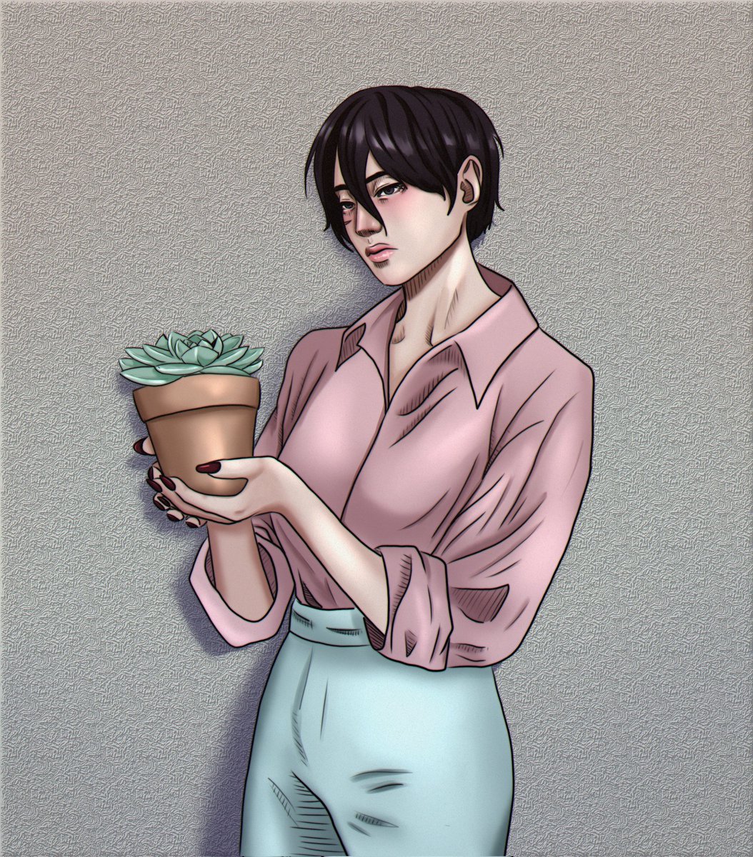 EM AU where Eren is a slacker photographer with big ambitions and weird ideas, and Mikasa is a bored florist in a 24-hour flower shop

#ErenJaeger #MikasaAckerman #eremika #AttackonTitan #aot #ShingekiNoKyojin #エレミカ