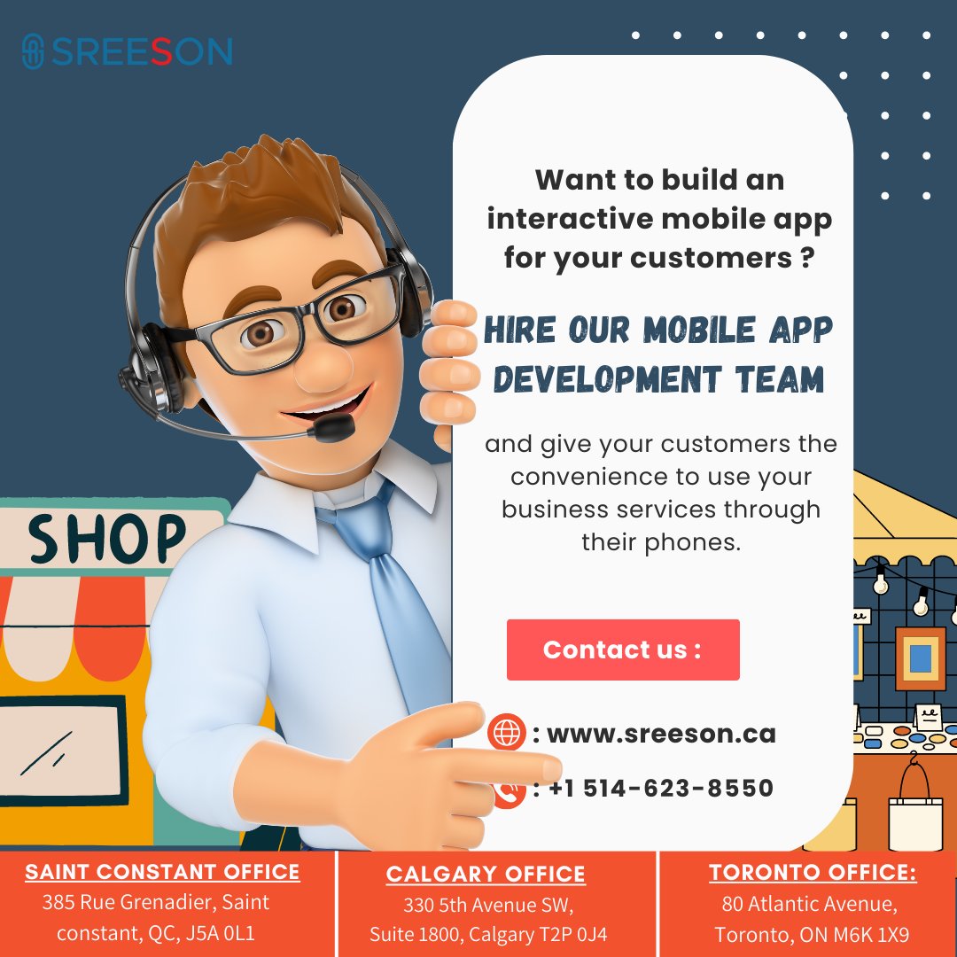 SreesonCanada's tweet photo. Want to give your #customers the #convenience of #interacting with your #business through their #phones ? #Hire our #mobileapp #developmentteam and build an #interactivemobileapp for #Android & #iOS. ๐ https://t.co/UbPOBxT7tf
#appdevelopment #androidapps #iosapps #ecommerceapps https://t.co/FgxYg8DFHh