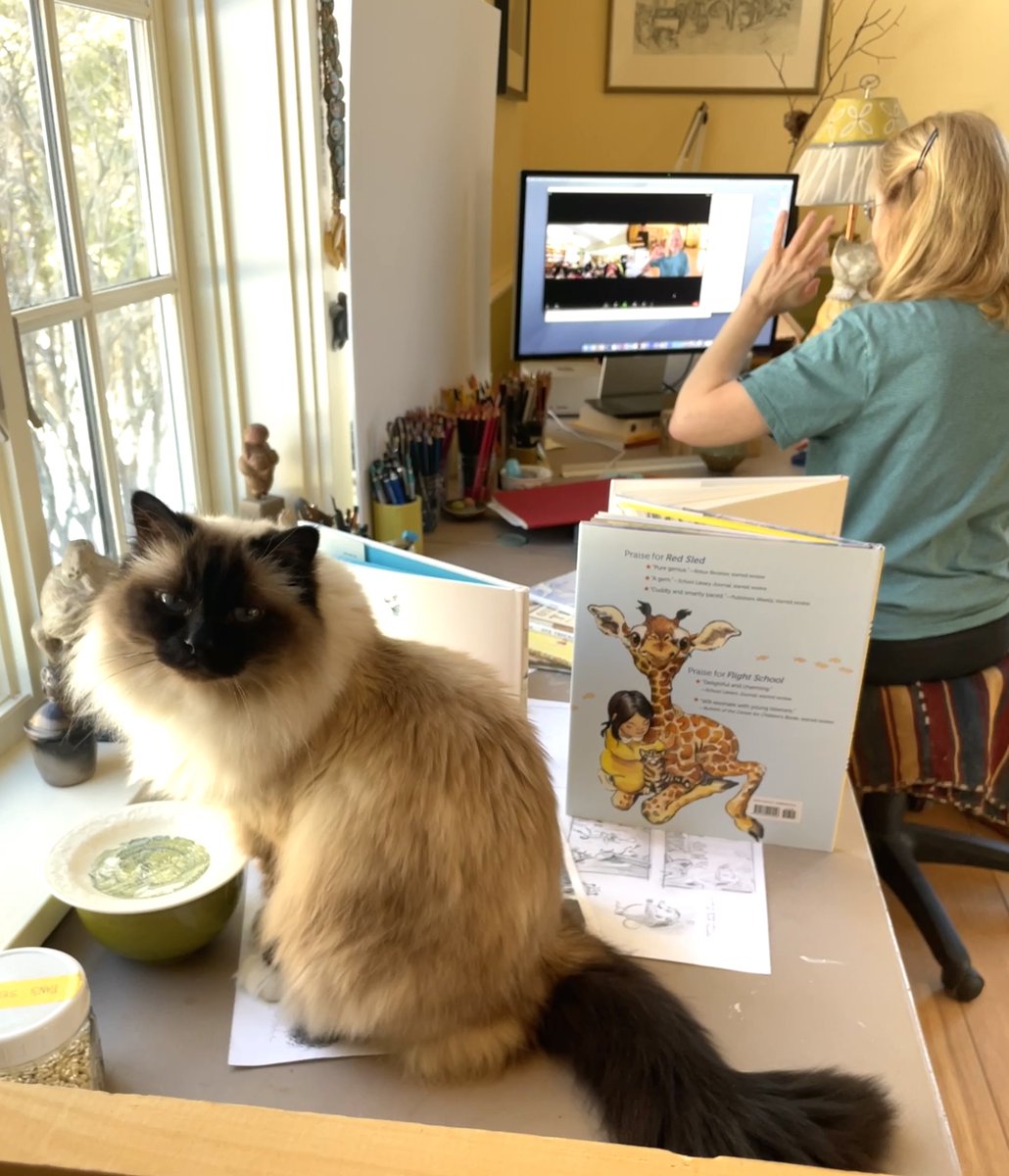 Visiting with a great group from Germantown MD! I wonder if they noticed Luna behind the books? #WorldReadAloudDay2023 #kidlit #picturebooks #childrensbooks #picturebook #childrensbook #education #literacy #readaloud #WorldReadAloudDay #WRAD #WRAD2023 #authorvisit