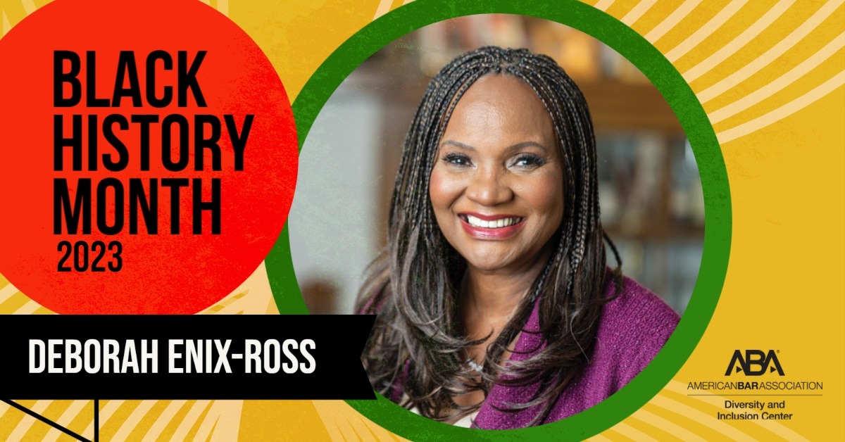 ABADiversity's tweet image. Happy #BlackHistoryMonth! During #bhm, the @ABAesq Diversity Center will celebrate Black legal trailblazers. Today's #trailblazer is Deborah Enix-Ross, President of the ABA! See the Diversity Center website to learn more about featured legal trailblazers: ambar.org/diversity
