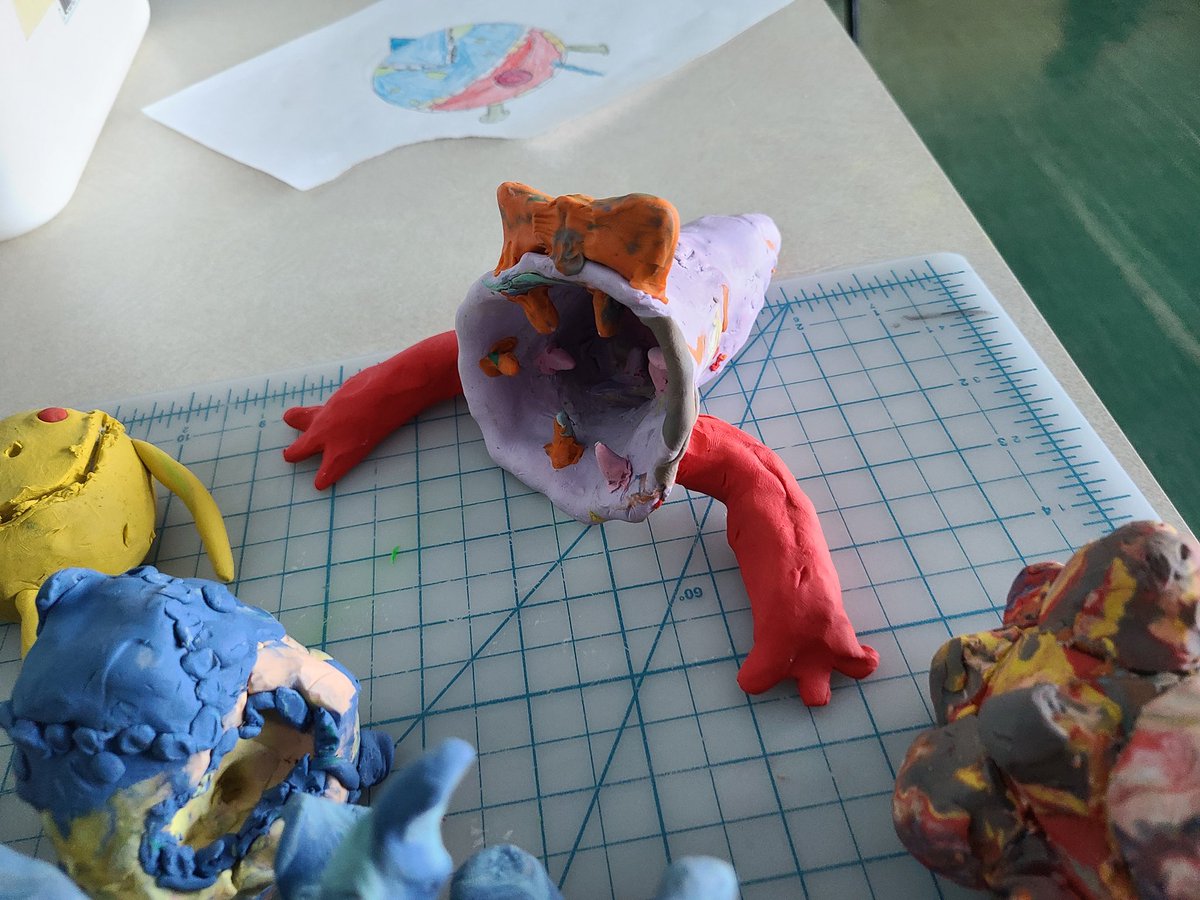 MrsD9Heather's tweet image. Look at our ferocious clay monsters from grade 7 art class! #art #modelingclay @NLESDCA @sjboscoschool